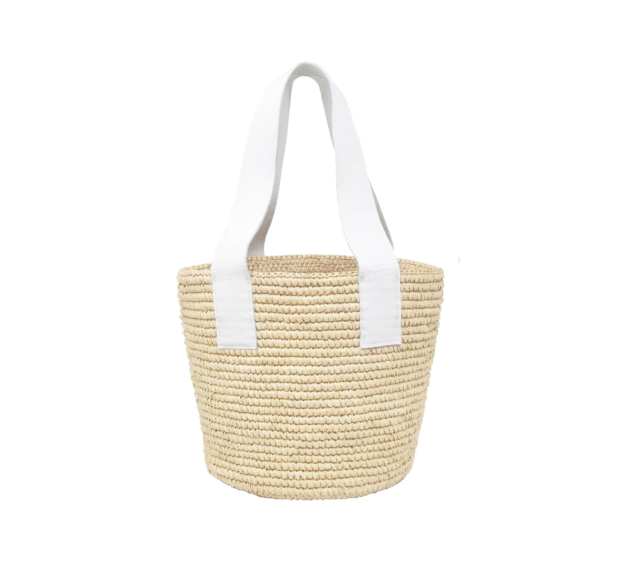 Medium Tote Woven Straw With Leather Handle