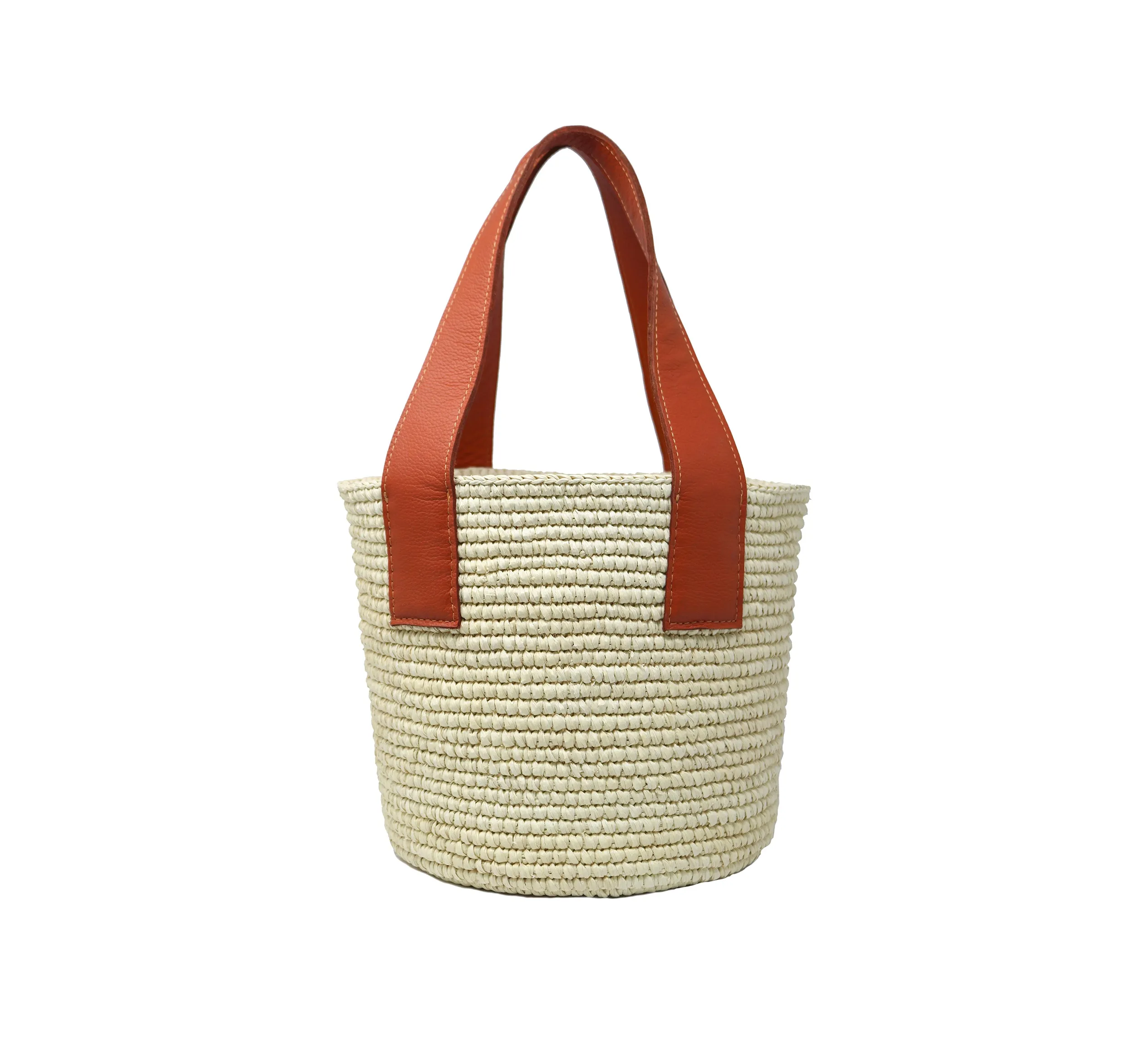 Medium Tote Woven Straw With Leather Handle