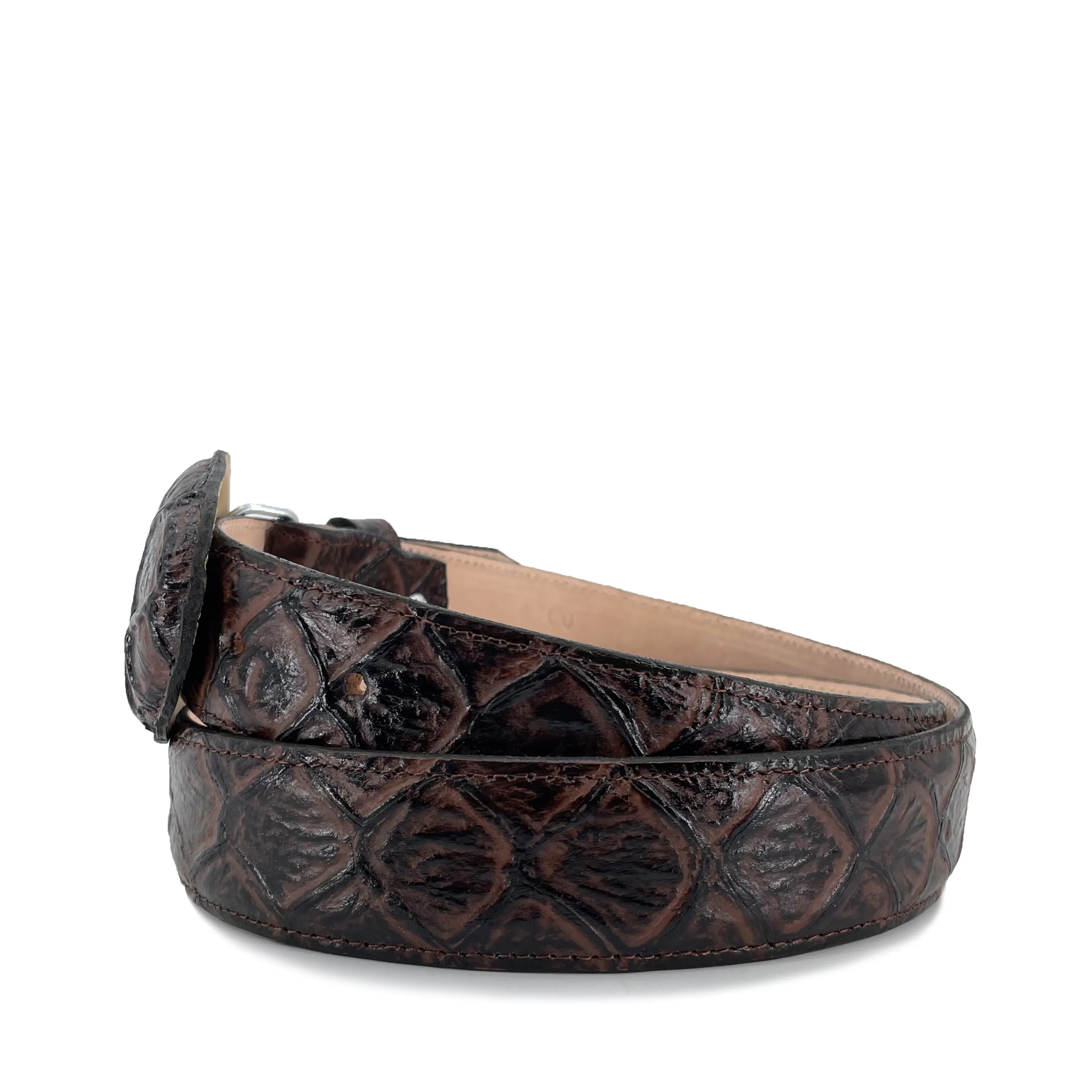 Men's  Printed Fish Leather Belt - Brown