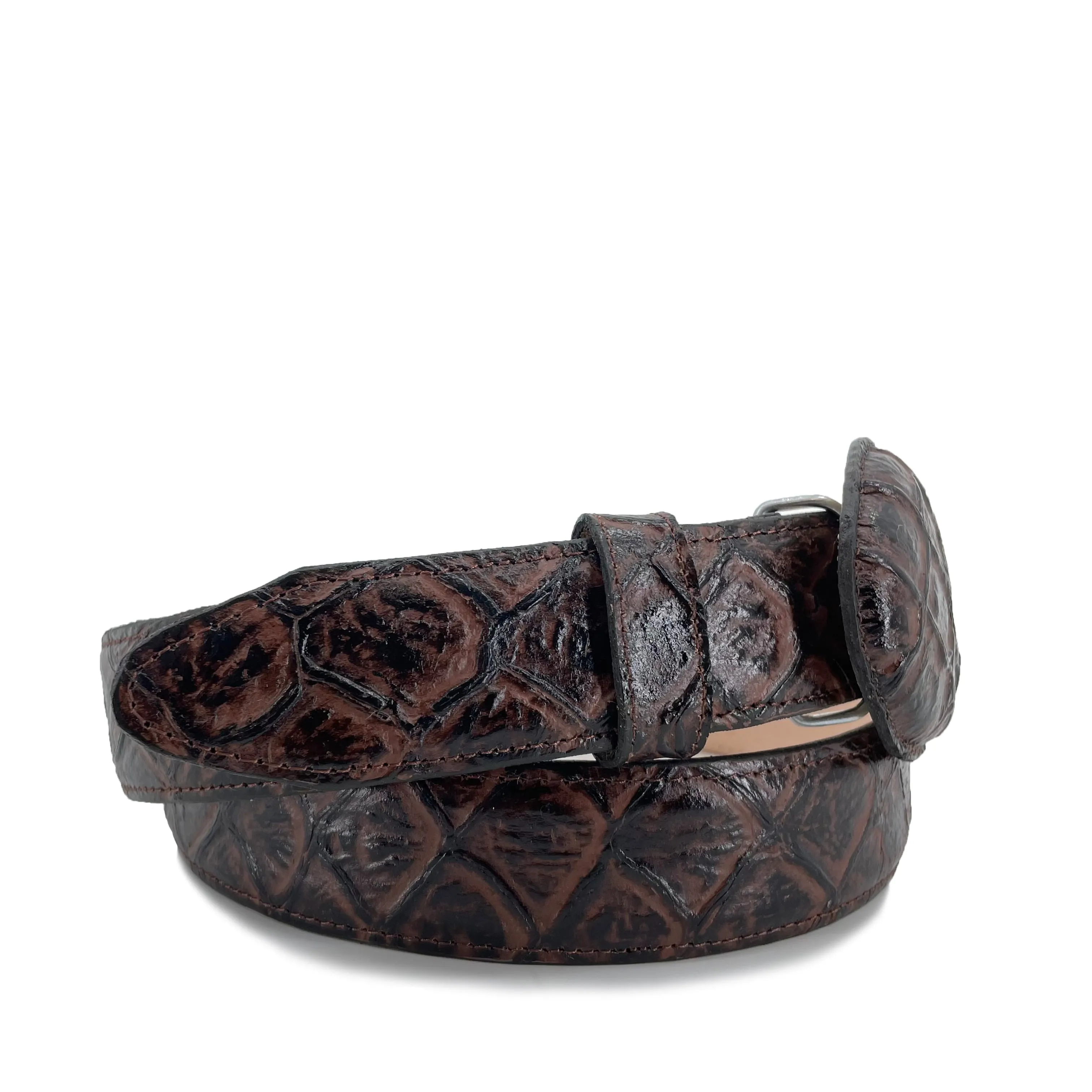 Men's  Printed Fish Leather Belt - Brown