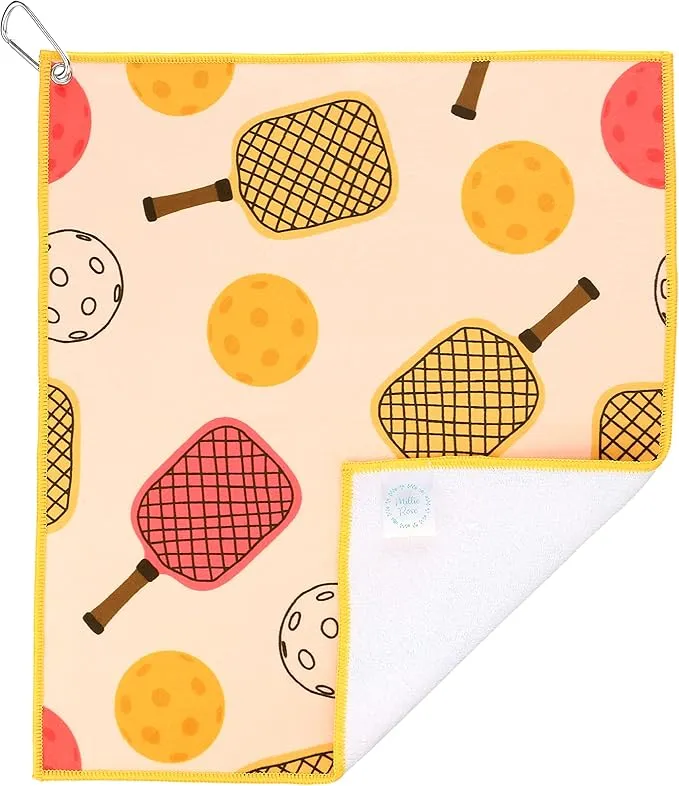 Millie Rose Pickleball Towels in Fashionable Prints - Cute 15x17 inch Microfiber & Cotton Athletic Towels with Carabiner Clip - Pickleball Accessories, Pickleball Gifts (OPA!)