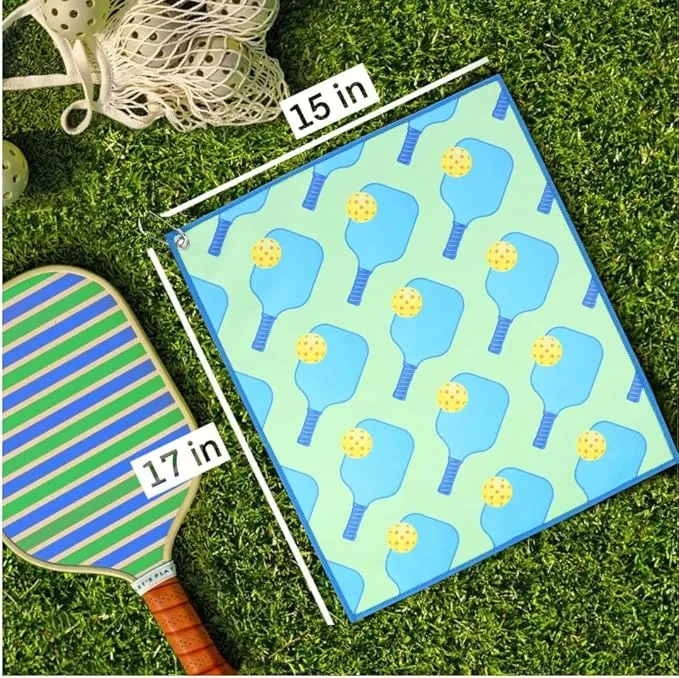 Millie Rose Pickleball Towels in Fashionable Prints - Cute 15x17 inch Microfiber & Cotton Athletic Towels with Carabiner Clip - Pickleball Accessories, Pickleball Gifts (Pickleball Party)