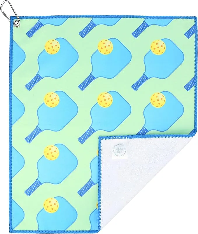 Millie Rose Pickleball Towels in Fashionable Prints - Cute 15x17 inch Microfiber & Cotton Athletic Towels with Carabiner Clip - Pickleball Accessories, Pickleball Gifts (Pickleball Party)