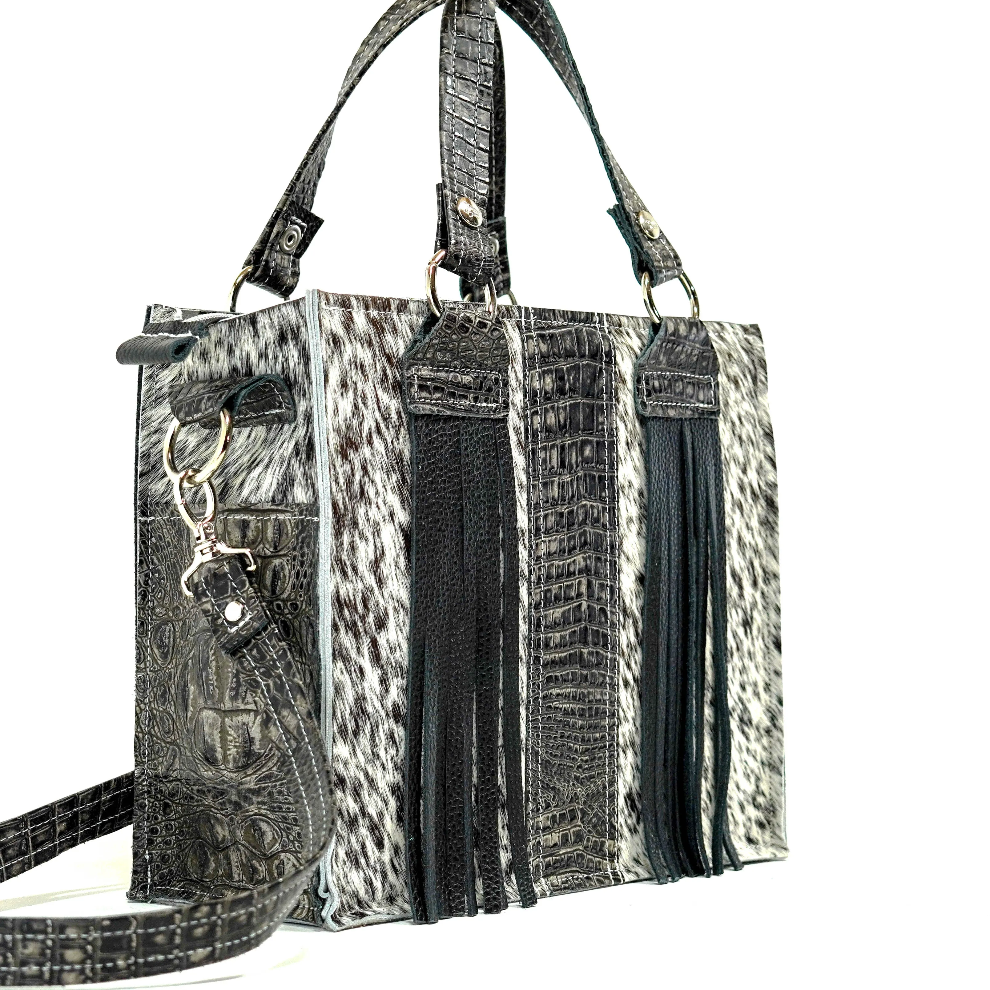 Minnie Pearl - Black & White w/ Smoke Show Croc