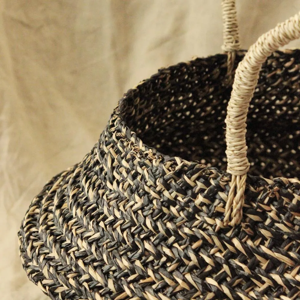 Mixed Straw Handwoven Belly Basket Bag, with