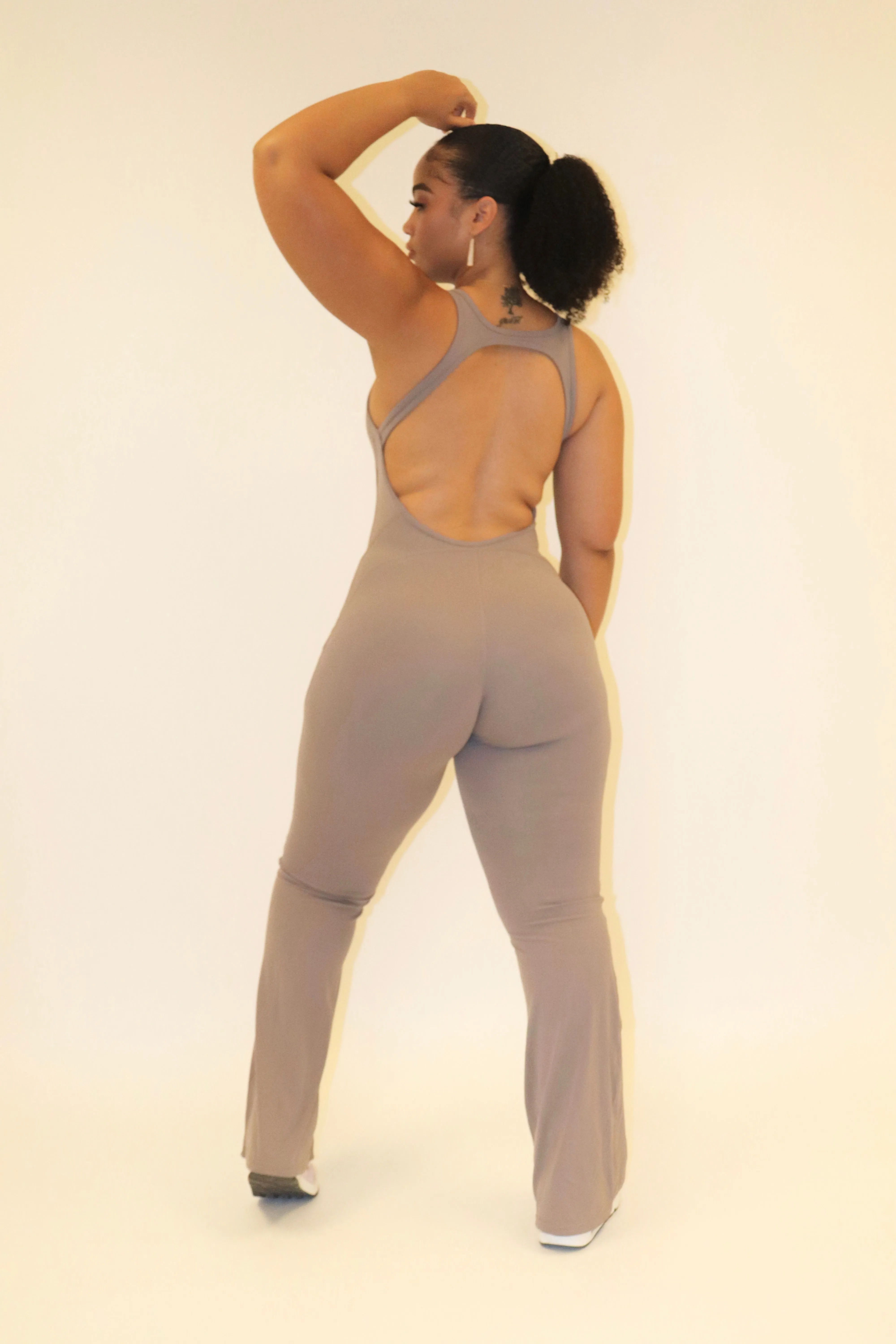 Mocha Backless Flare Leg Jumpsuit (RESTOCKING 03/22-SIGNUP FOR WAITLIST)