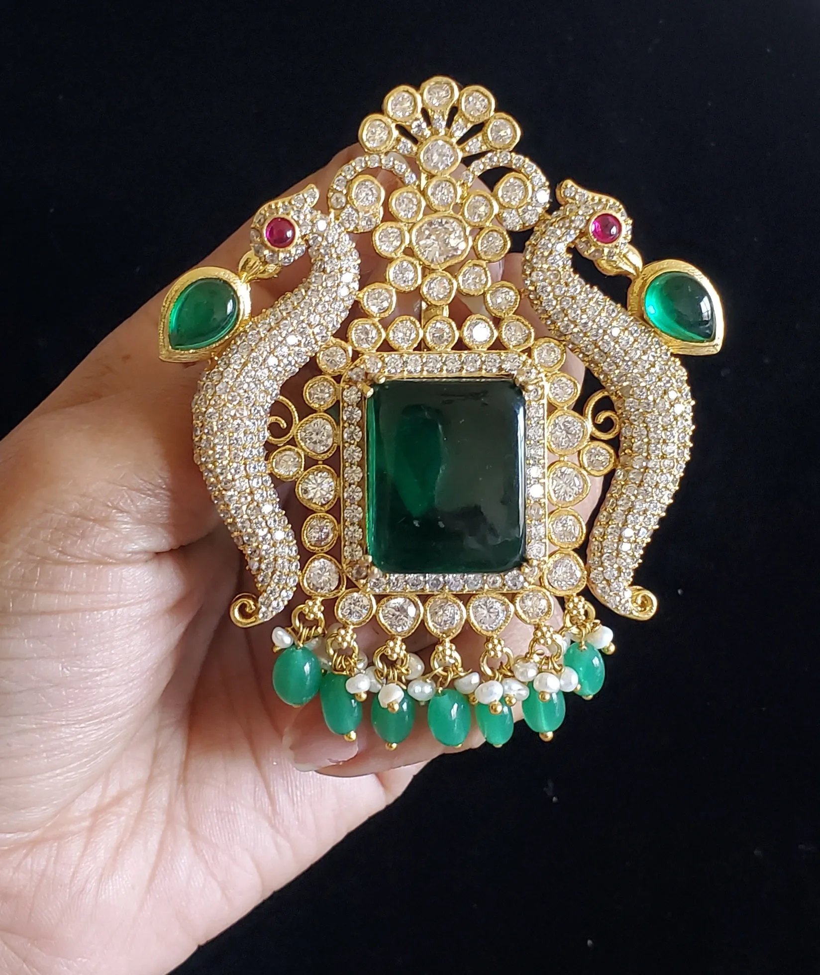 Mounika Jiten , Sowmya Ch and Anu Ch AD-Mossonite Studded Big Pendant