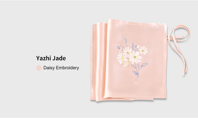 Mulberry Silk Sleeping Pillow Cover Flower Embroidery with Belt Tie Anti-aging Smooth Hair