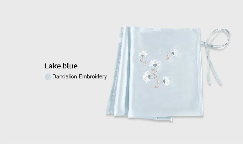 Mulberry Silk Sleeping Pillow Cover Flower Embroidery with Belt Tie Anti-aging Smooth Hair