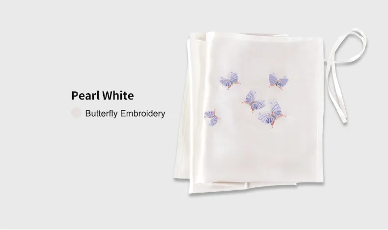 Mulberry Silk Sleeping Pillow Cover Flower Embroidery with Belt Tie Anti-aging Smooth Hair