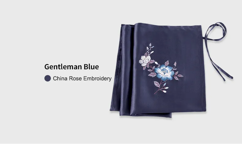 Mulberry Silk Sleeping Pillow Cover Flower Embroidery with Belt Tie Anti-aging Smooth Hair