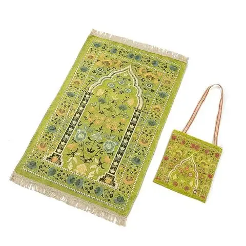 Muslim Worship Mat Prayer Blanket Travel Chenille Rug With Bag Islamic Eid Decoration Islam Carpet Portable