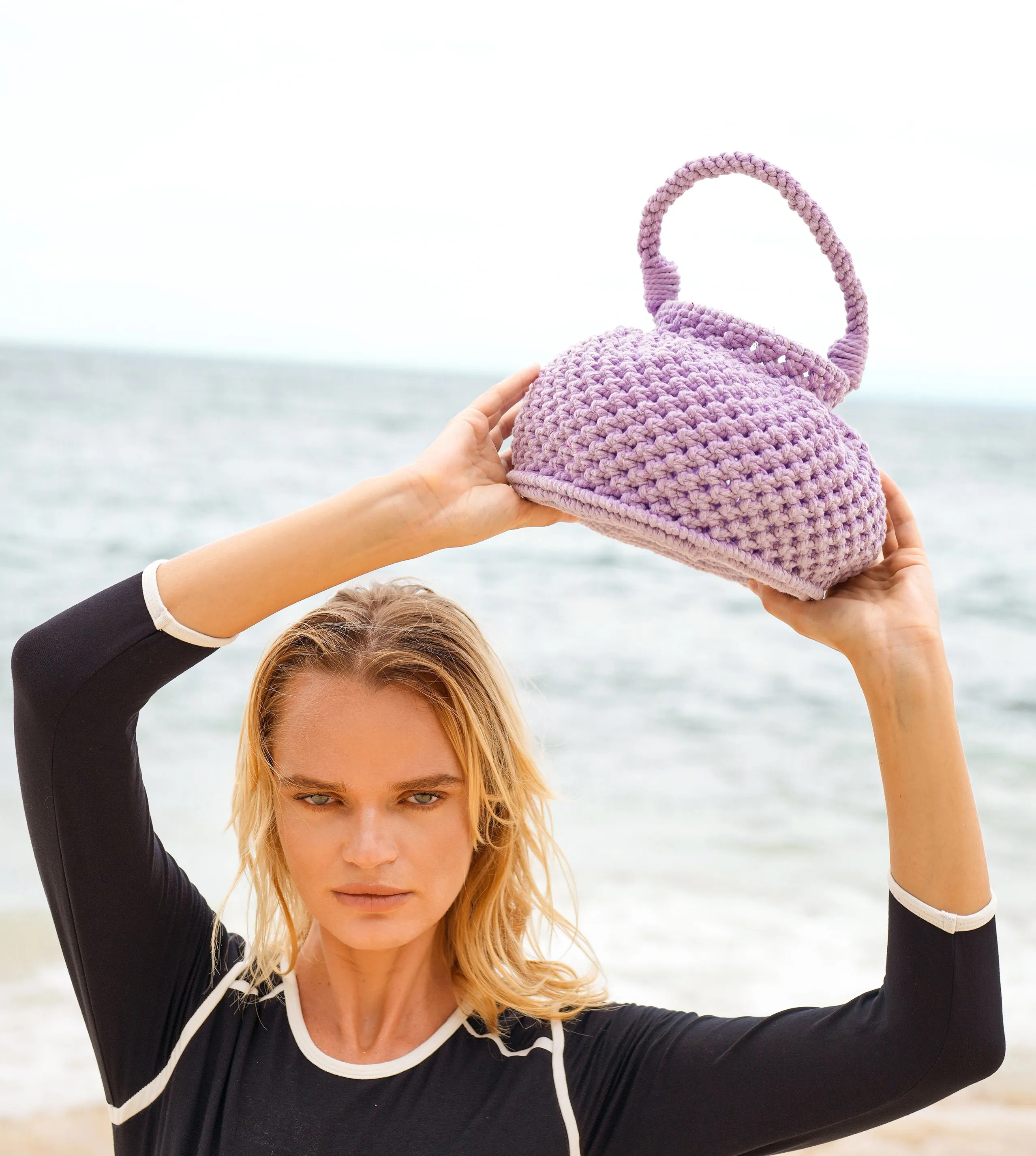 NAGA Macrame Vessel Basket Bag, in Periwinkle Purple