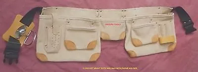 NAIL & TOOL BAG 11 POCKET, MOBILE HOLDER HAMMER HOLDERS HEAVY DUTY LEATHER- NEW.