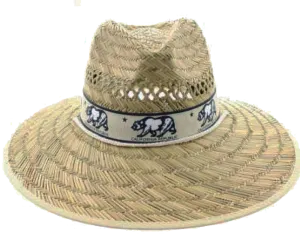 Natural and Neutral Hats Adult California Band Rush Straw Lifeguard Hat, "Cali", Bear