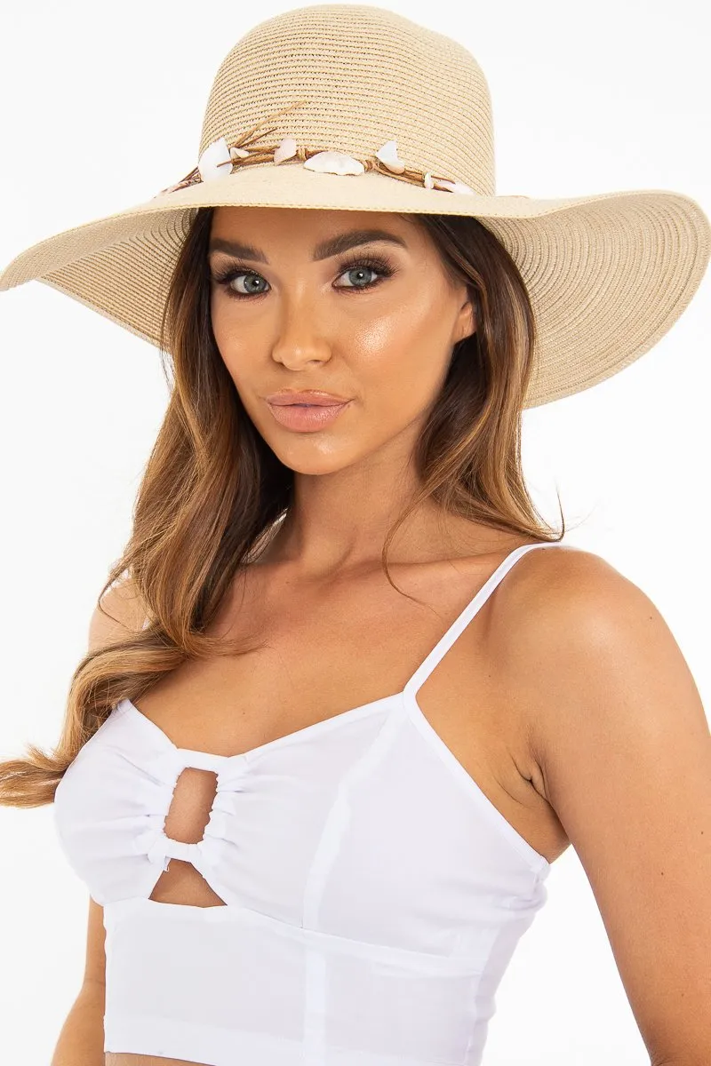 Natural Woven Shell Bow Detail Beach Hat - Aimee
