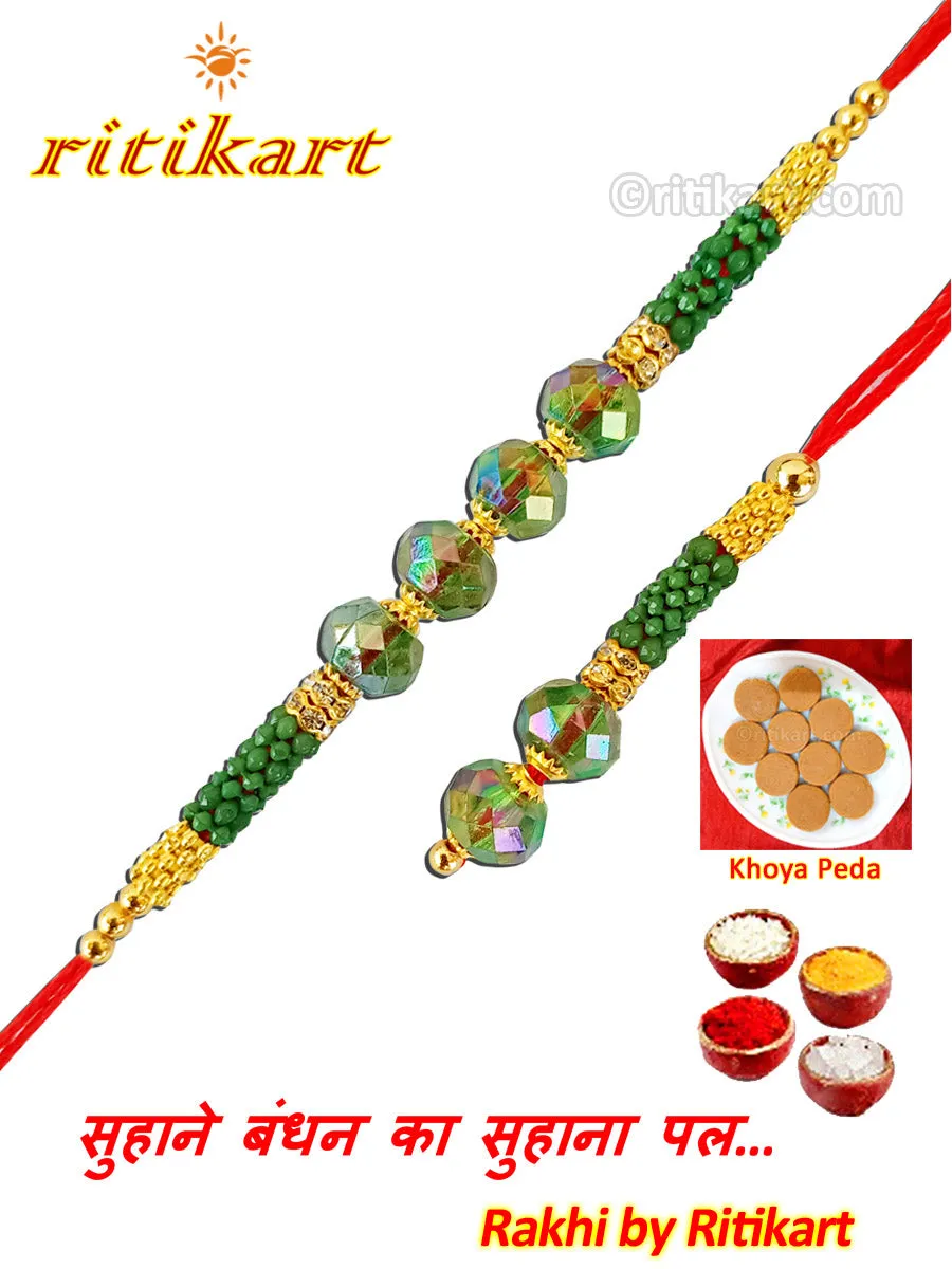Nature Green Beads Designer Bhaiya-Bhabhi Rakhi