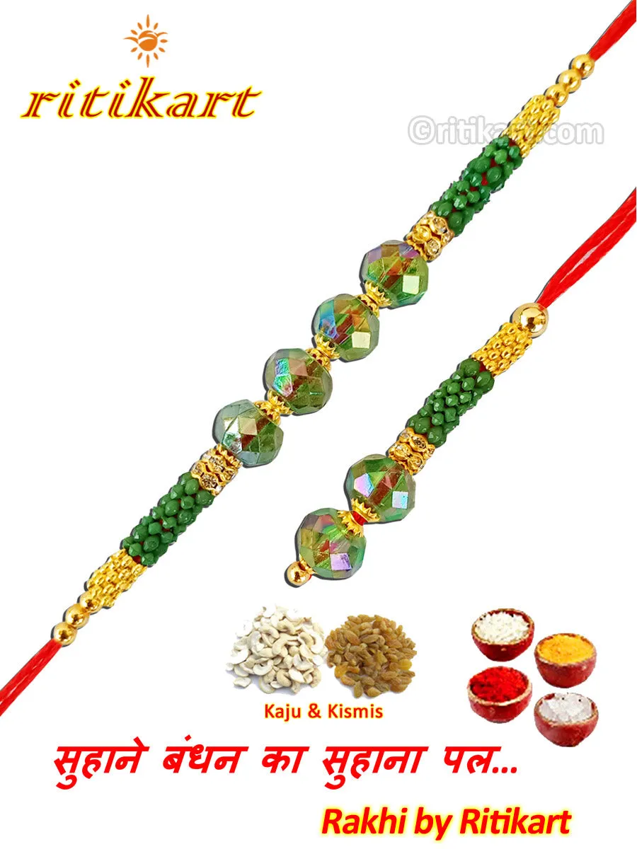 Nature Green Beads Designer Bhaiya-Bhabhi Rakhi