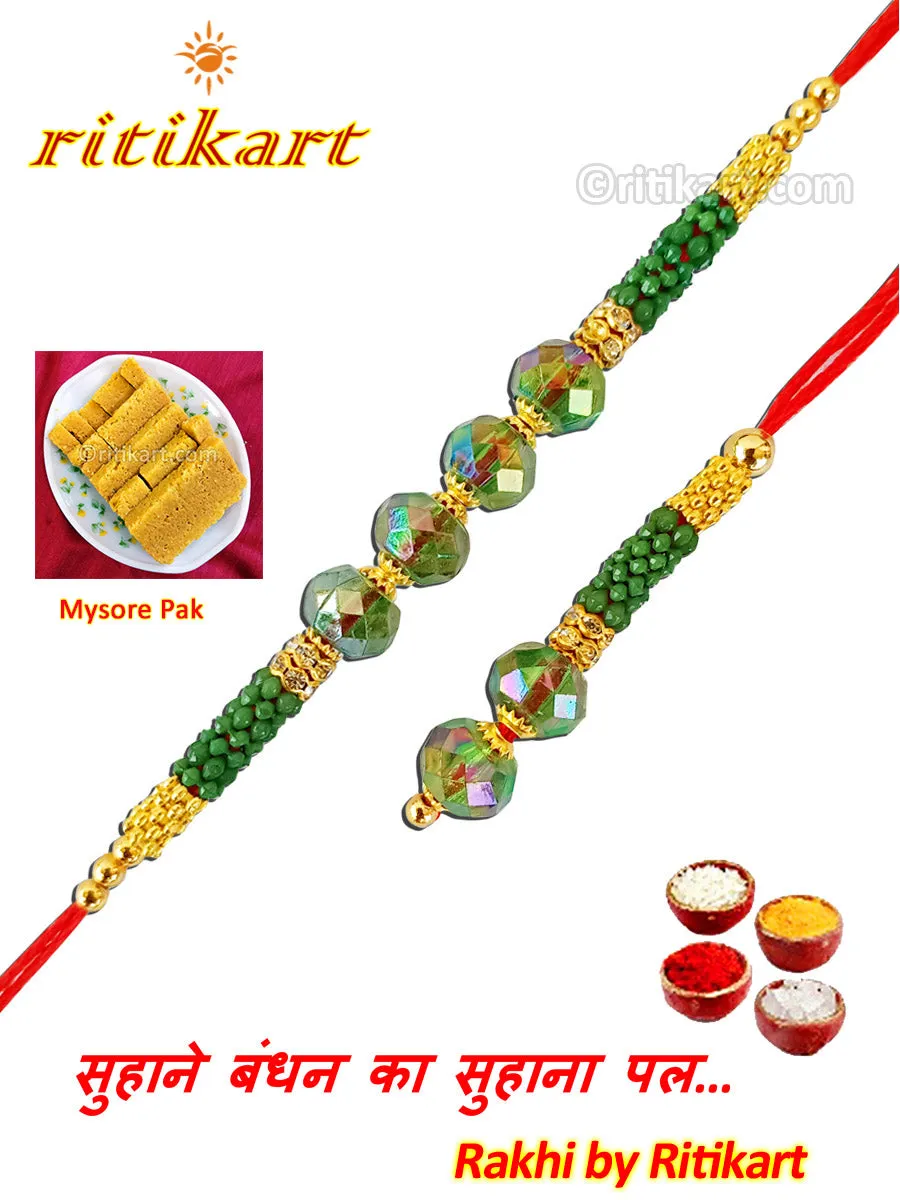 Nature Green Beads Designer Bhaiya-Bhabhi Rakhi