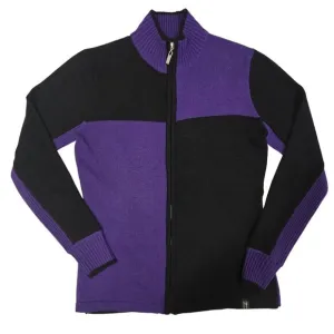 Neve Women Full Zip Mock Neck Poly Wool Cardigan Sweater Purple Black Medium