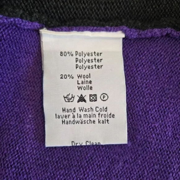 Neve Women Full Zip Mock Neck Poly Wool Cardigan Sweater Purple Black Medium