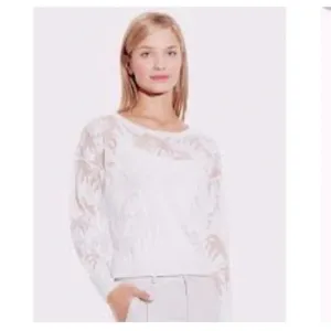 New designer Vince Camuto white medium sheer palm tree sweater top in white!