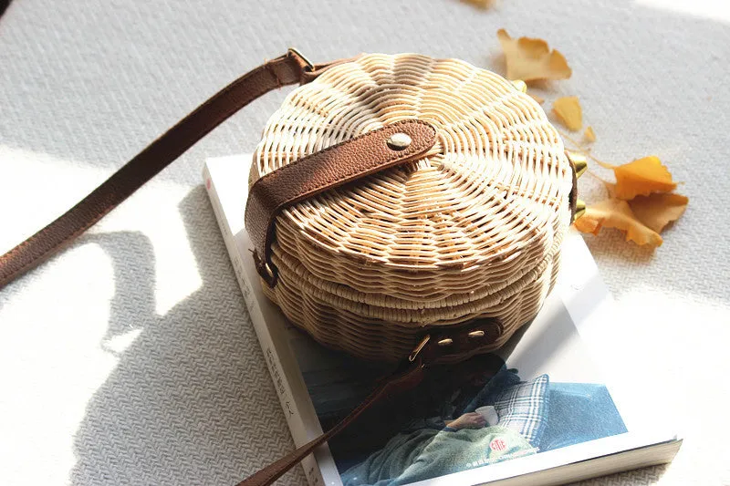 New Round Rattan Bag Female Straw Bag Beach Bag Travel Vacation Bag