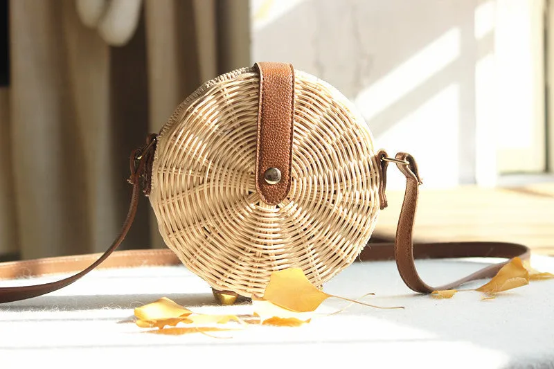 New Round Rattan Bag Female Straw Bag Beach Bag Travel Vacation Bag