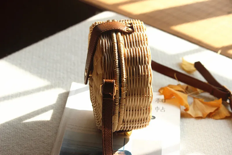 New Round Rattan Bag Female Straw Bag Beach Bag Travel Vacation Bag