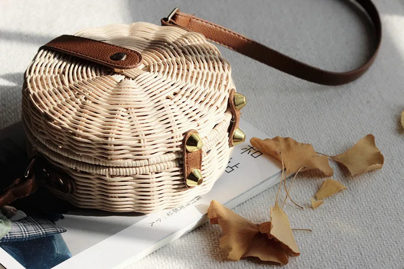 New Round Rattan Bag Female Straw Bag Beach Bag Travel Vacation Bag