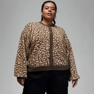 NWT JORDAN SWEATER CARDIGAN WOMENS 3X BROWN TAN JACQUARD PRINT CREW NECK BUTTONS