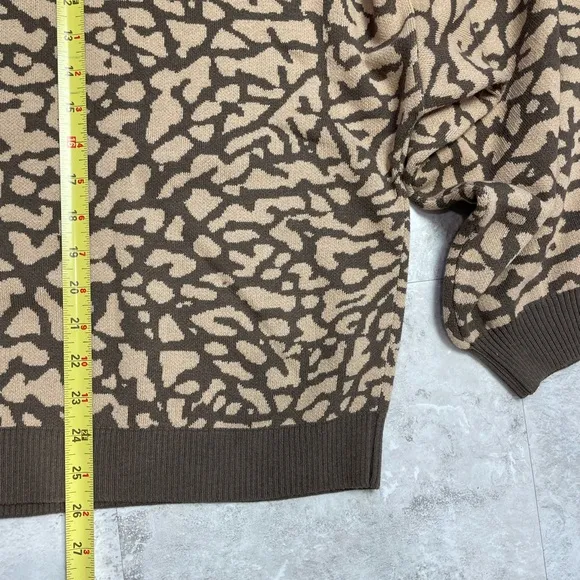 NWT JORDAN SWEATER CARDIGAN WOMENS 3X BROWN TAN JACQUARD PRINT CREW NECK BUTTONS