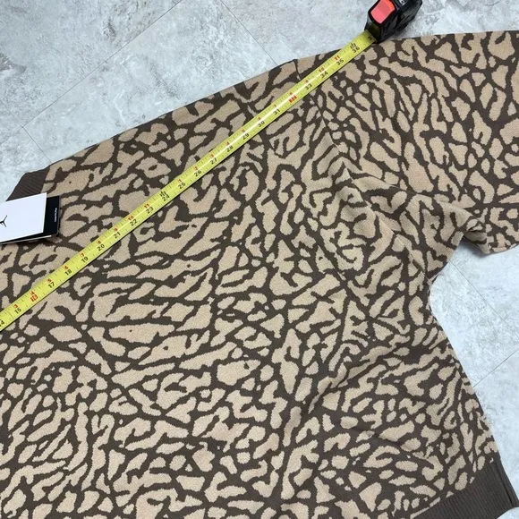 NWT JORDAN SWEATER CARDIGAN WOMENS 3X BROWN TAN JACQUARD PRINT CREW NECK BUTTONS