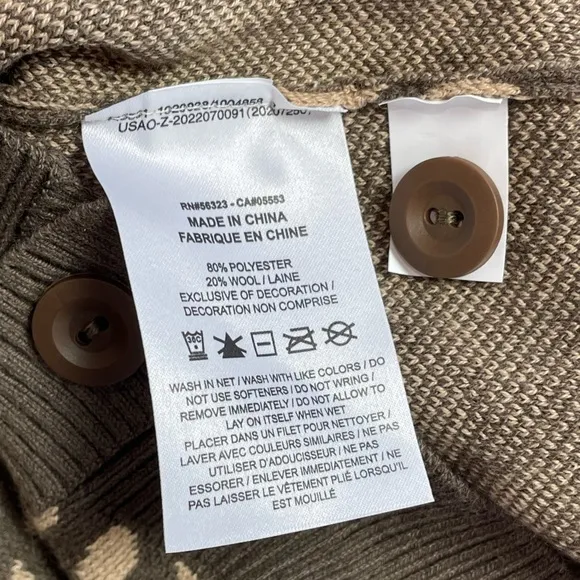 NWT JORDAN SWEATER CARDIGAN WOMENS 3X BROWN TAN JACQUARD PRINT CREW NECK BUTTONS