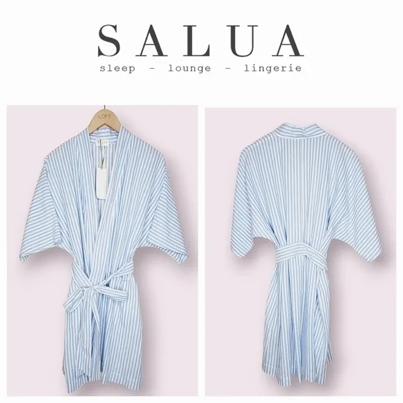 NWT Salua Summer Day Robe in a baby blue stripe pattern