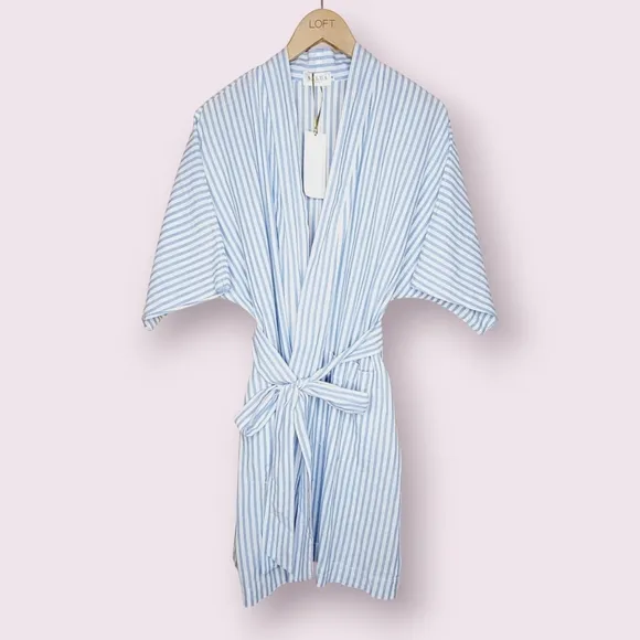 NWT Salua Summer Day Robe in a baby blue stripe pattern