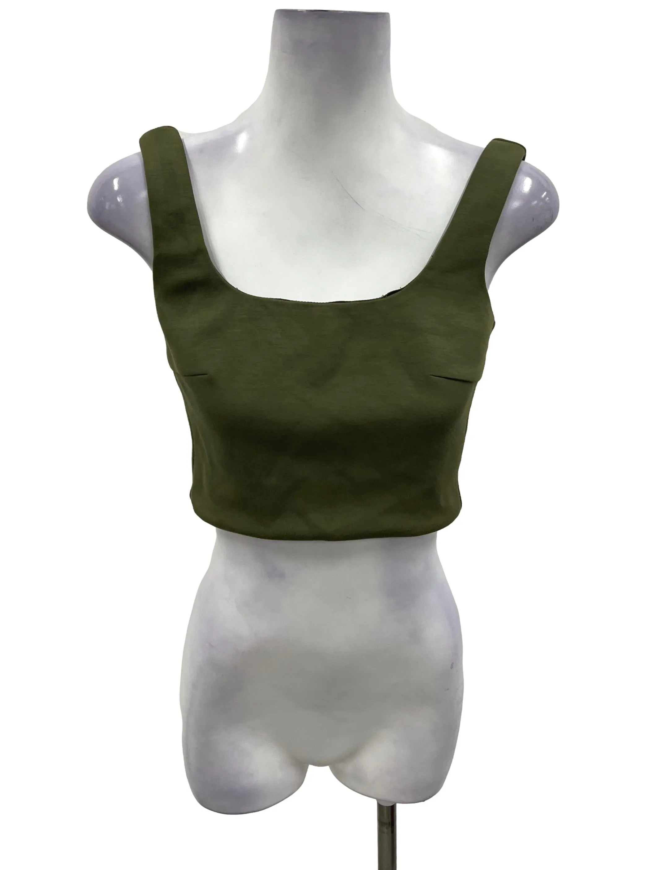Olive Green Scoop-Back Jersey Crop Top OSN