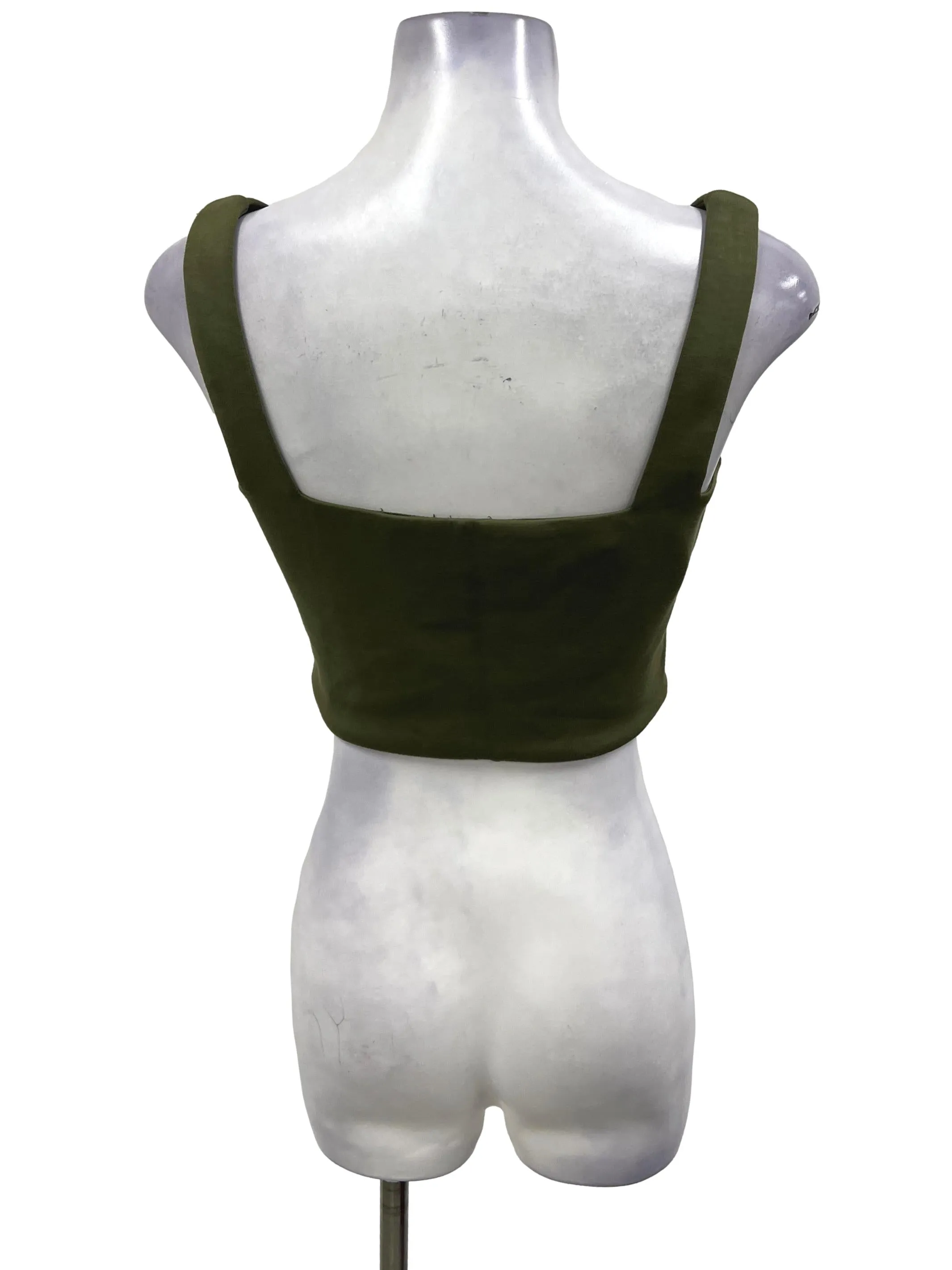 Olive Green Scoop-Back Jersey Crop Top OSN