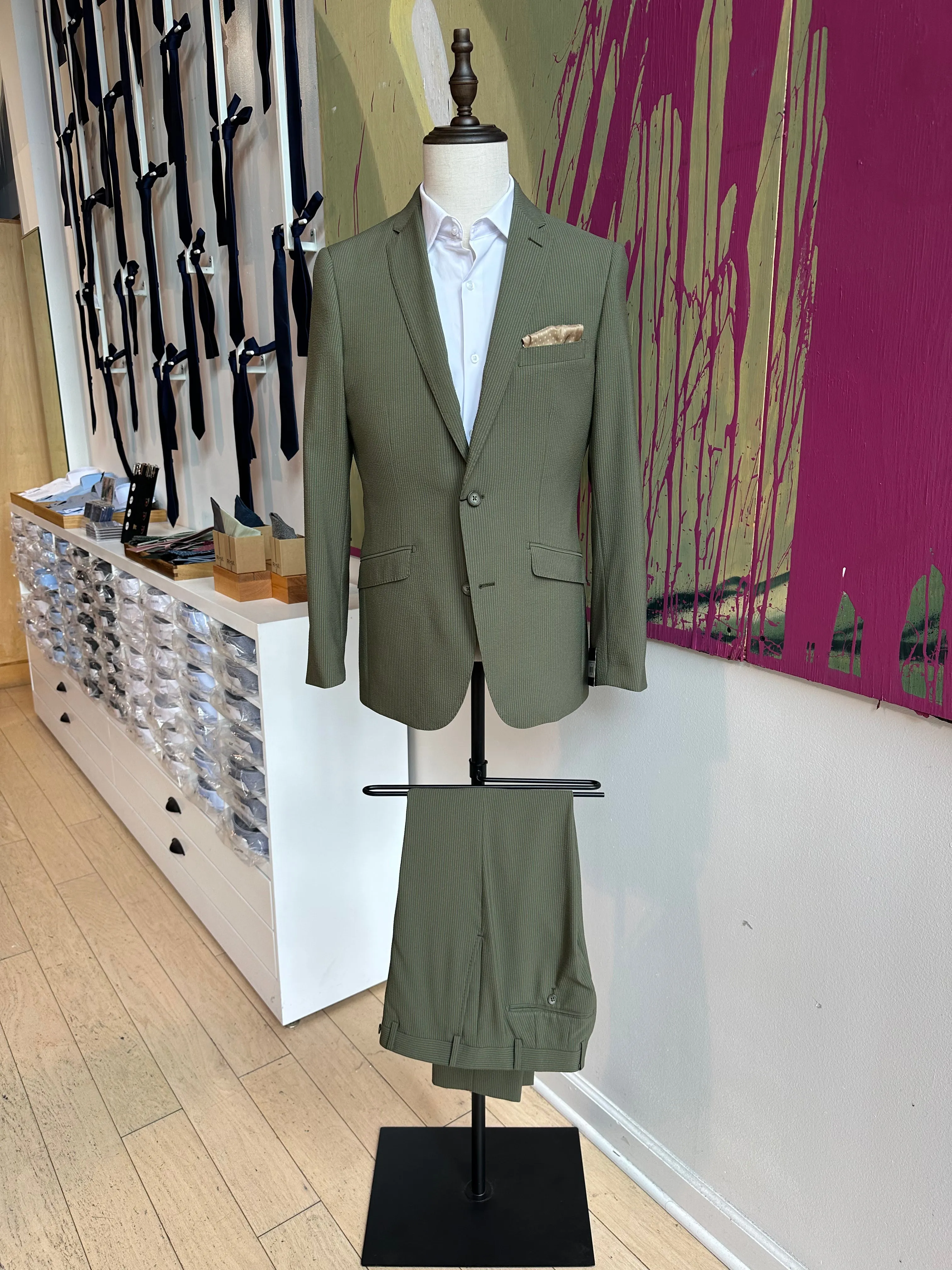 Olive Seersucker Premium Suit Pants