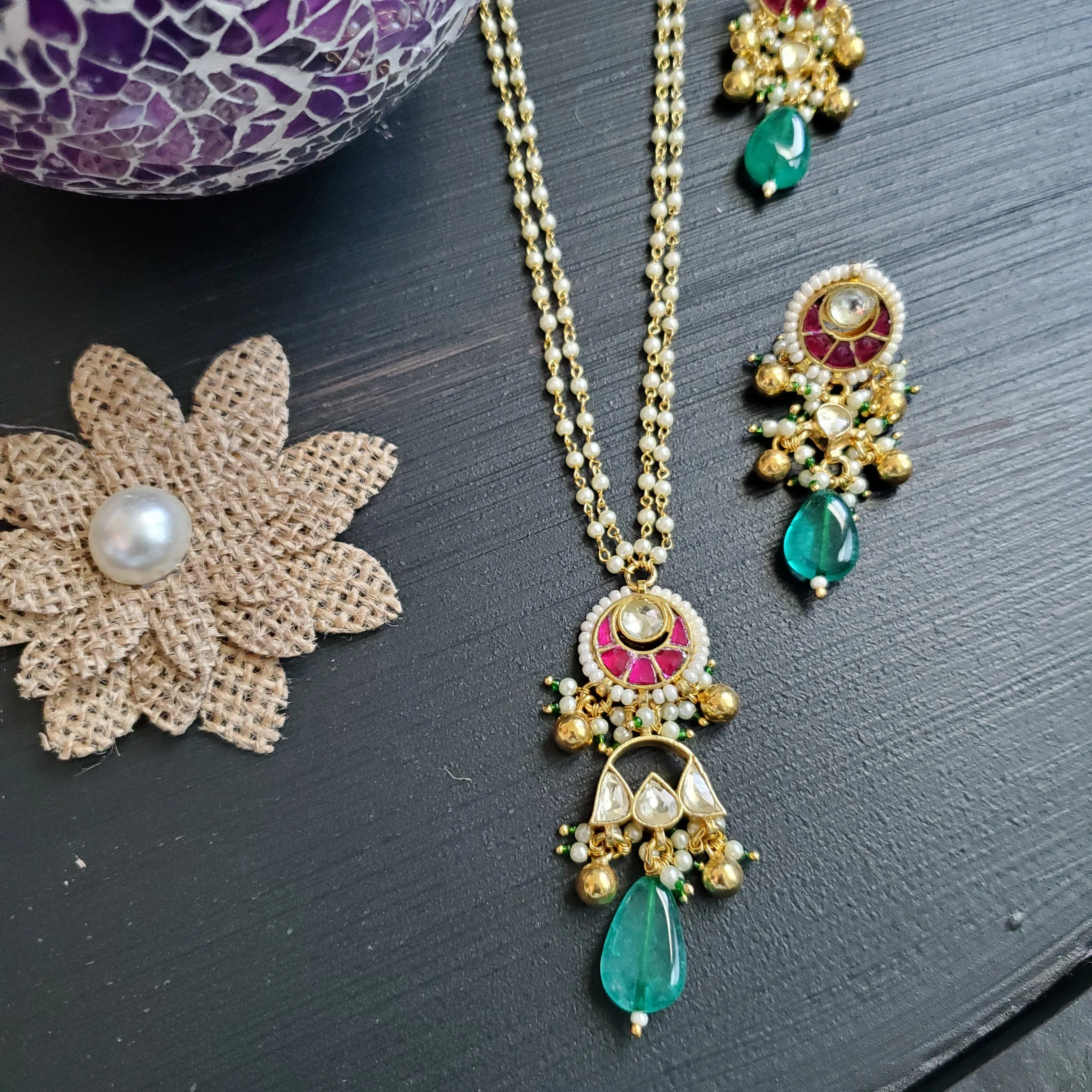 Pachi Kundan Delicate Chain Set With Gold Plating