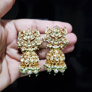 Pachi Kundan Lotus Jhumkas With Gold Plating IL 11