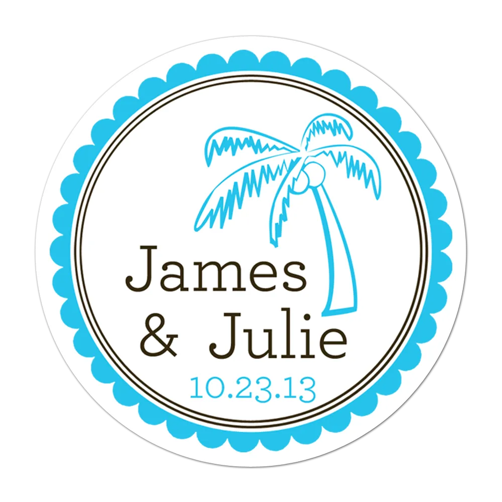 Palm Tree Personalized Destination Wedding Favor Sticker