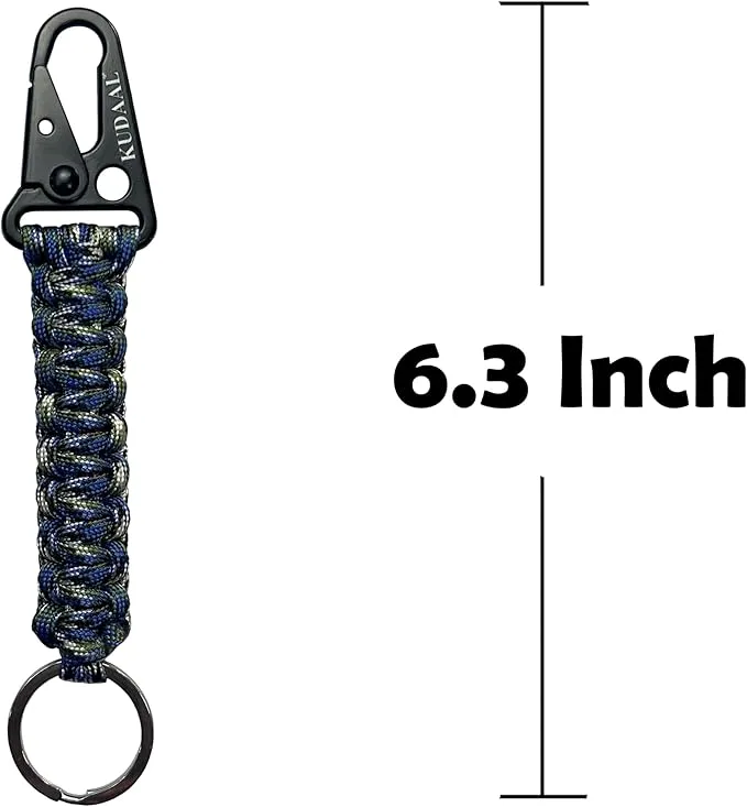 Paracord Keychain with Carabiner, Key Fob Braided Lanyard Keychain with Utility Ring & Enlarged Mouth Clip