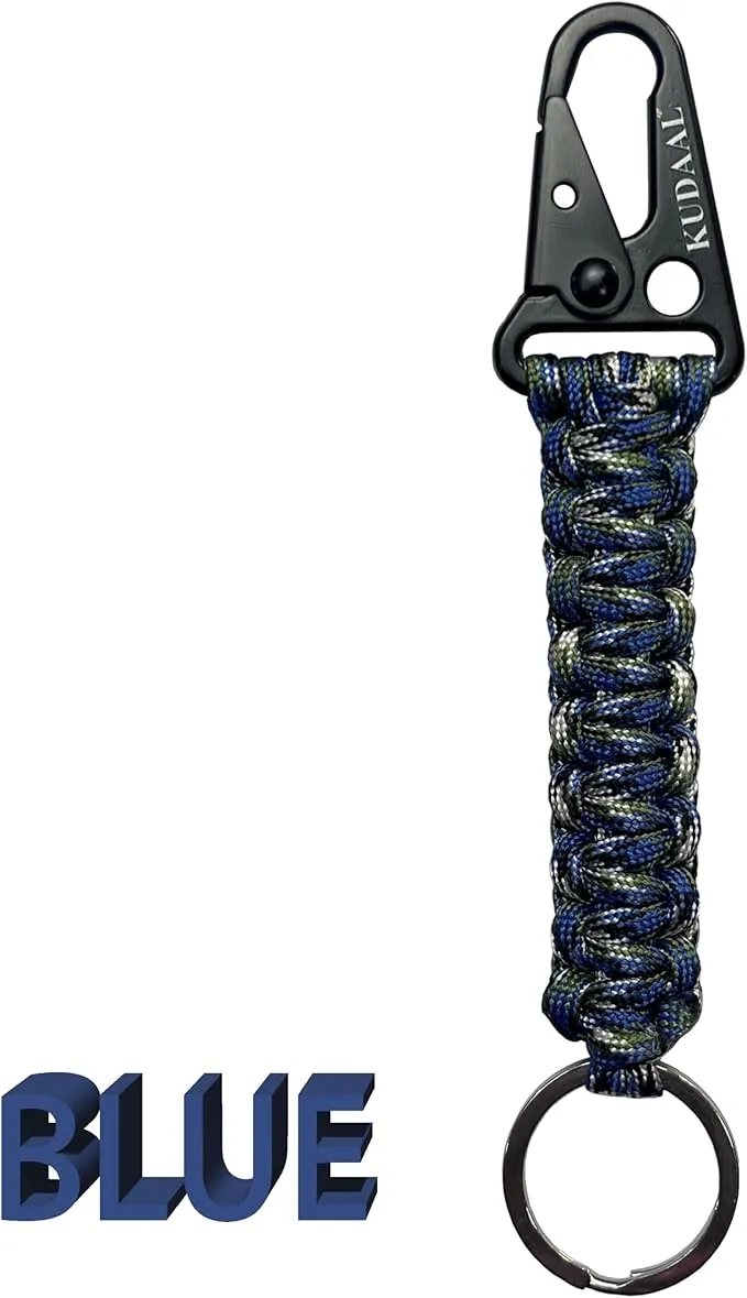 Paracord Keychain with Carabiner, Key Fob Braided Lanyard Keychain with Utility Ring & Enlarged Mouth Clip