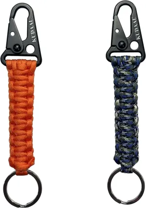 Paracord Keychain with Carabiner, Key Fob Braided Lanyard Keychain with Utility Ring & Enlarged Mouth Clip