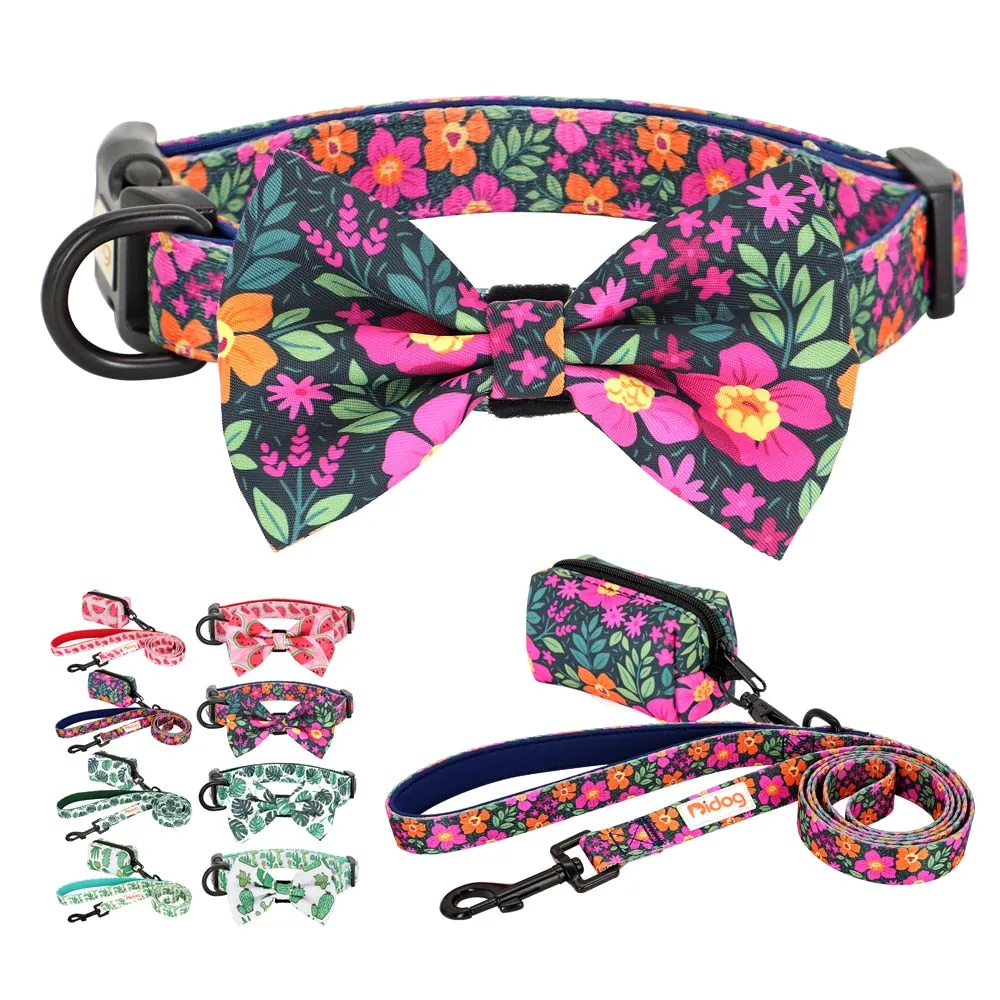 Patterns And Shades: Bow Collar, Leash And Poop Bag Pack