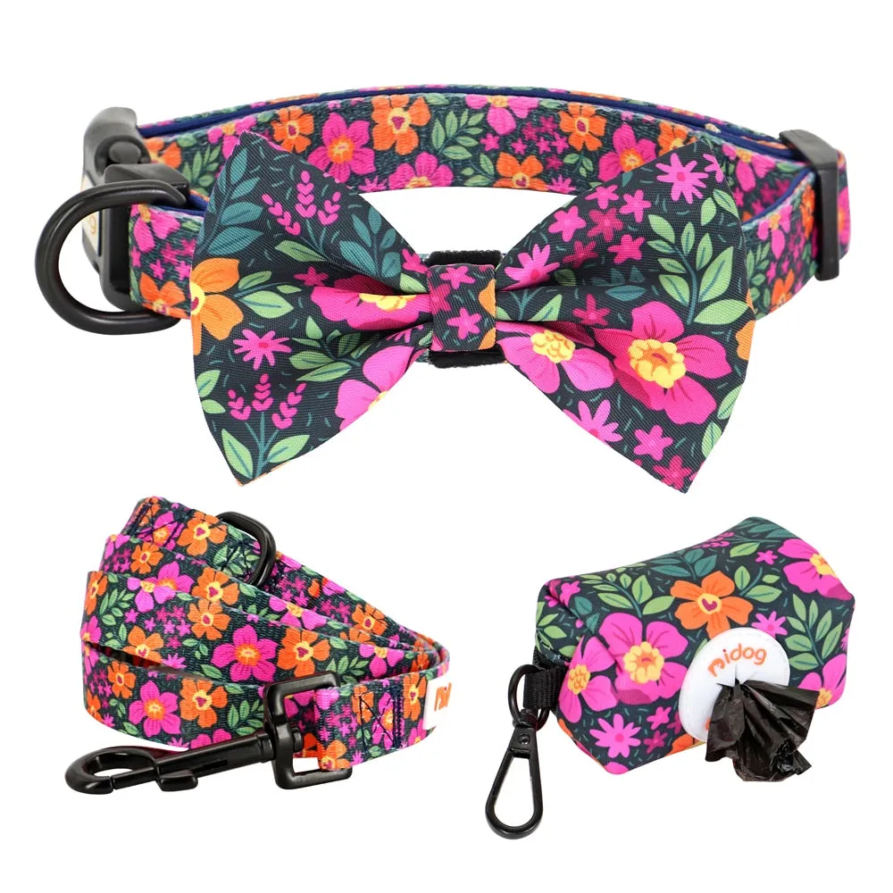 Patterns And Shades: Bow Collar, Leash And Poop Bag Pack