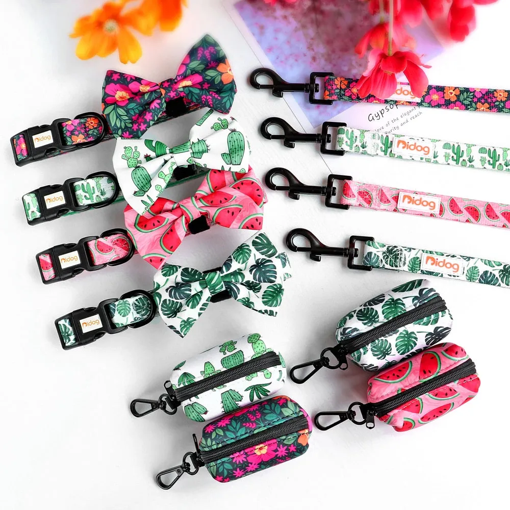 Patterns And Shades: Bow Collar, Leash And Poop Bag Pack