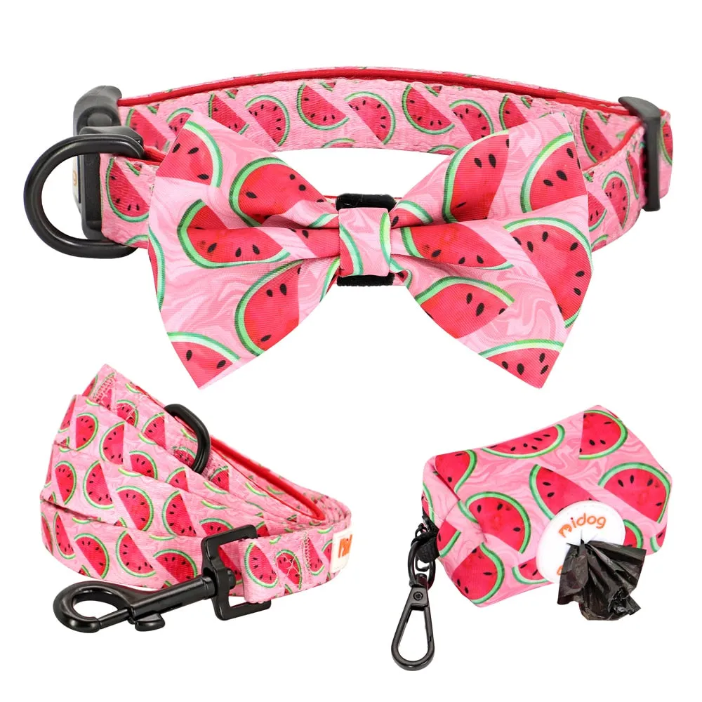 Patterns And Shades: Bow Collar, Leash And Poop Bag Pack