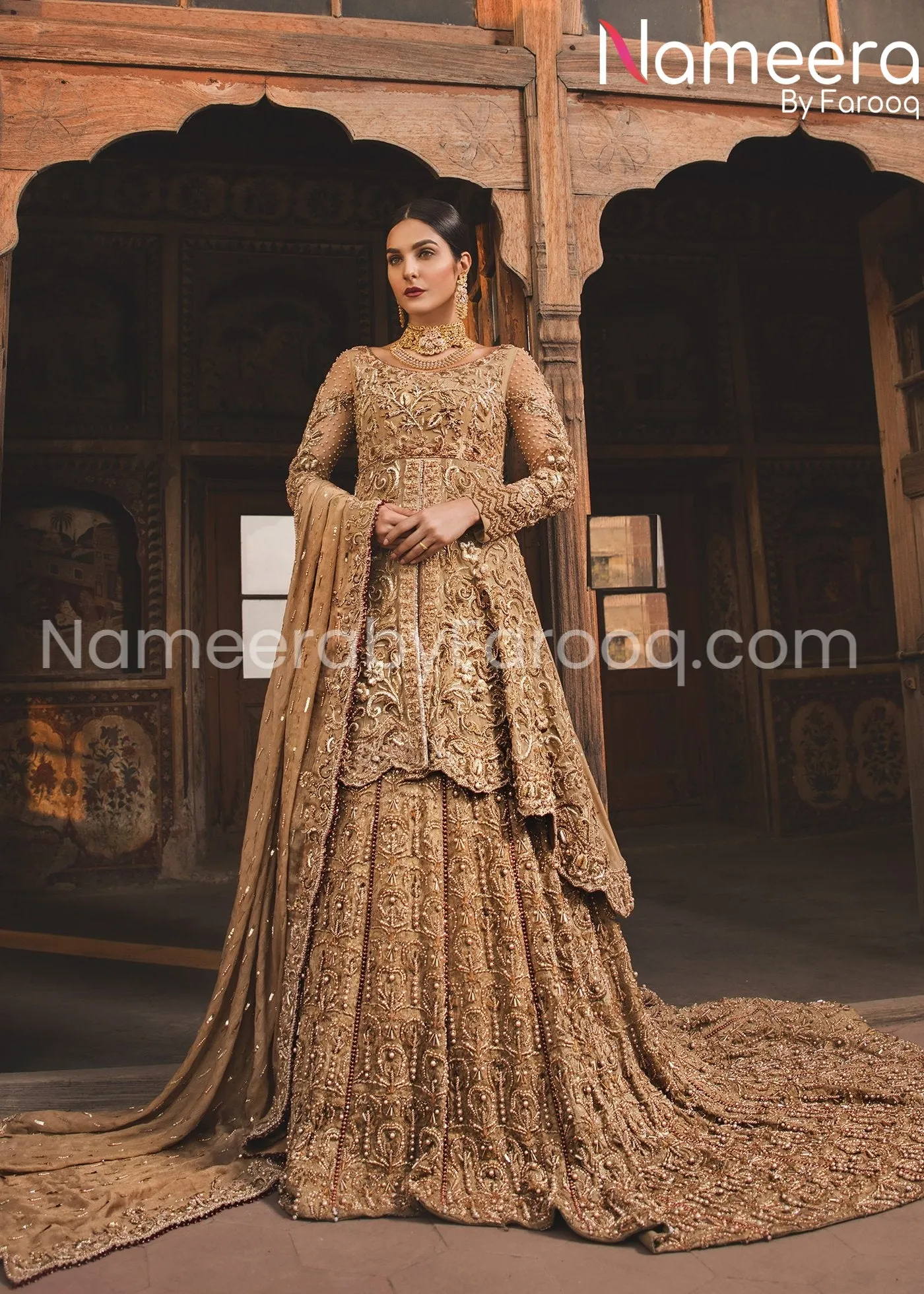 Peach Bridal Dress Pakistani Designer Attire #BN206